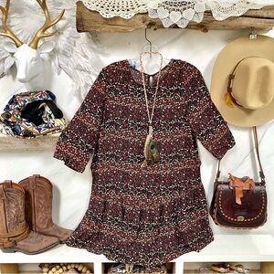 Prairie vibe mini floral boho dress w country shabby chic feel
